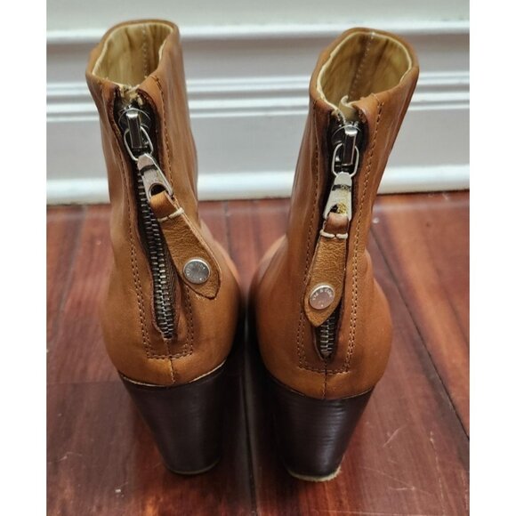 Rag & Bone New York Women’s Leather Ankle Boots Tan Heeled Booties Zip Back 39 - Picture 10 of 16